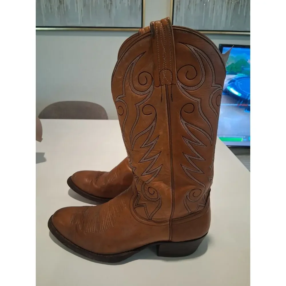 Vintage Dan Post 6865 Men's Brown Leather Cowboy Boots Size 8 D Western Stitch